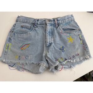 Vintage County Seat Embroidered Denim Shorts Light Wash Cut Off Boho 90s Sz 7/8